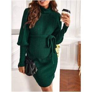 Ribbed Turtleneck Sweater Dress